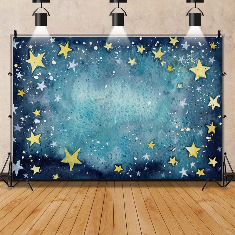 Renaiss 7x5ft Twinkle Little Star Baby Shower Party Backdrop Navy Blue Background Yellow Stars Meteor Shower Abstract Art Starry Sky Vintage Stage Decor Girls Boys Portrait Photo Shoot Studio Props - Image 2
